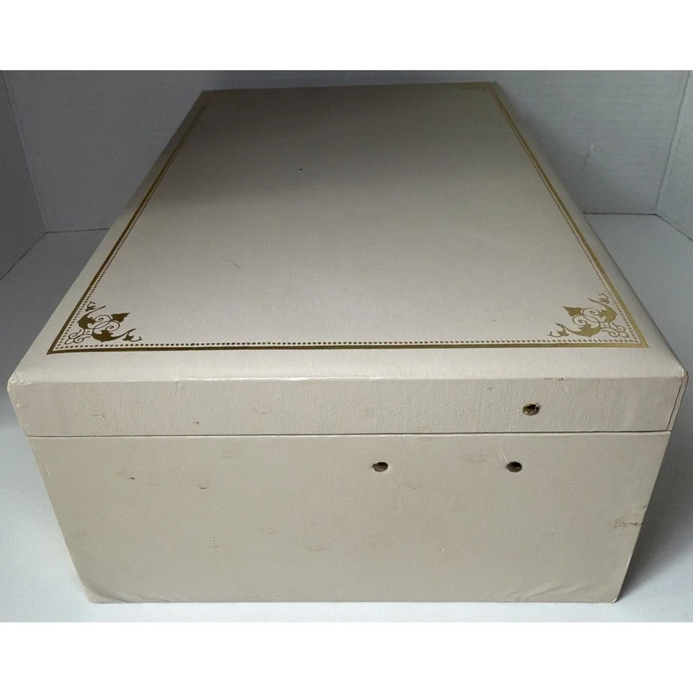 Vintage Mele 3-tier Jewelry Box Gold Trim/Cream With Taupe Interior